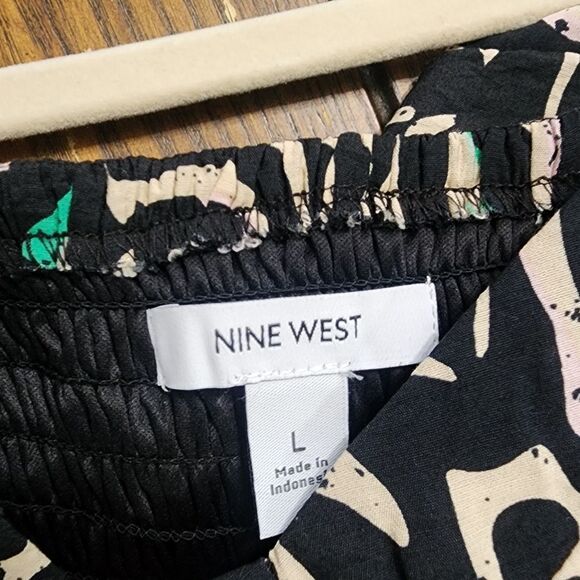 Nine West Mini Dress L Puff Sleeve Smock Back Ruffled Bottom - Picture 6 of 7